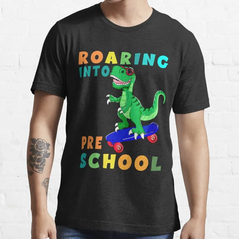 

New Roaring Into Preschool 2 T-Shirt Cotton Men Tee Shirt Vintage T Shirts Custom Aldult Teen Unisex Digital Printing Tee Shirt