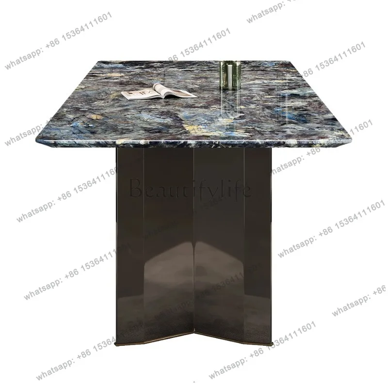 

Blue jadeite marble dining table Modern simple rectangular family dining table