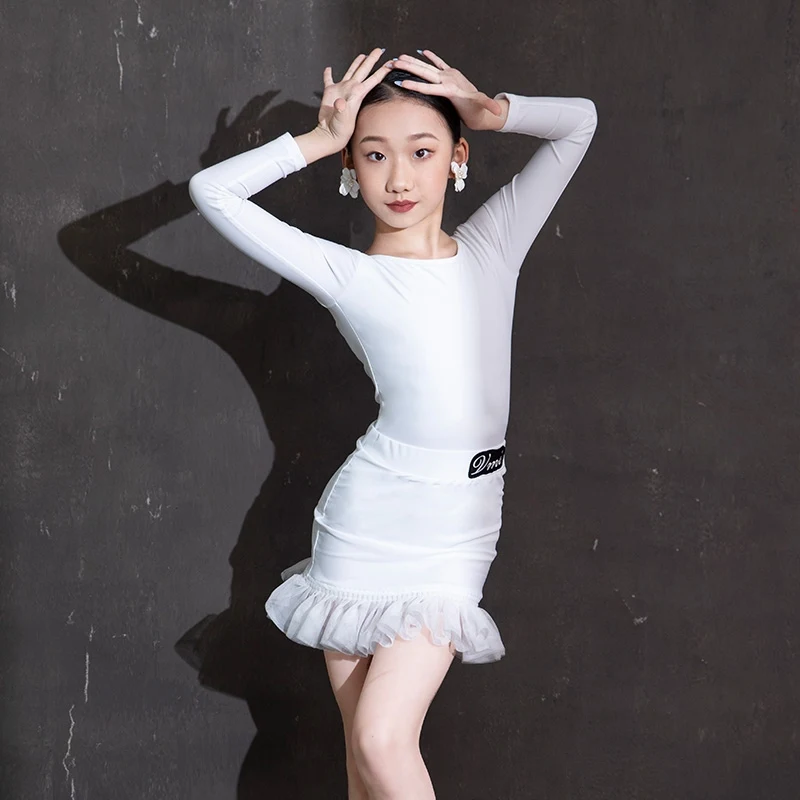 

2024, костюм для латинских танцев, топы с длинными рукавами для девочек, комплект для танцев ча-ча, детская одежда для выступлений на сцене самбы, VBH1028