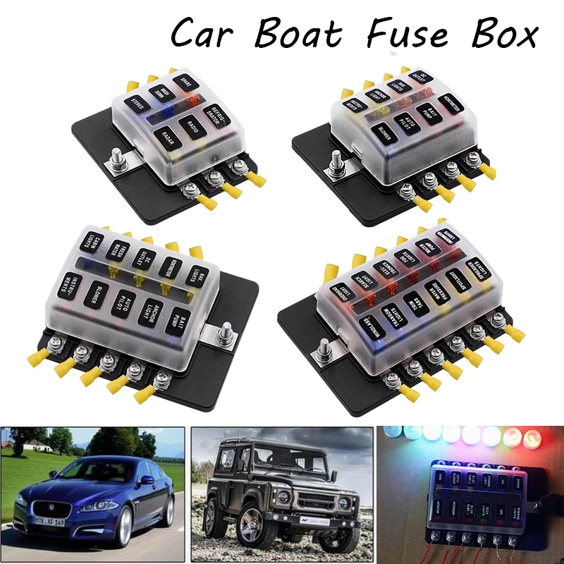 Car Blade Holder Fuse Box 6 8 10 12 Ways With LED Indicator Light 12V 32V Screw Binding Post Fuse For Car Boat Marine
