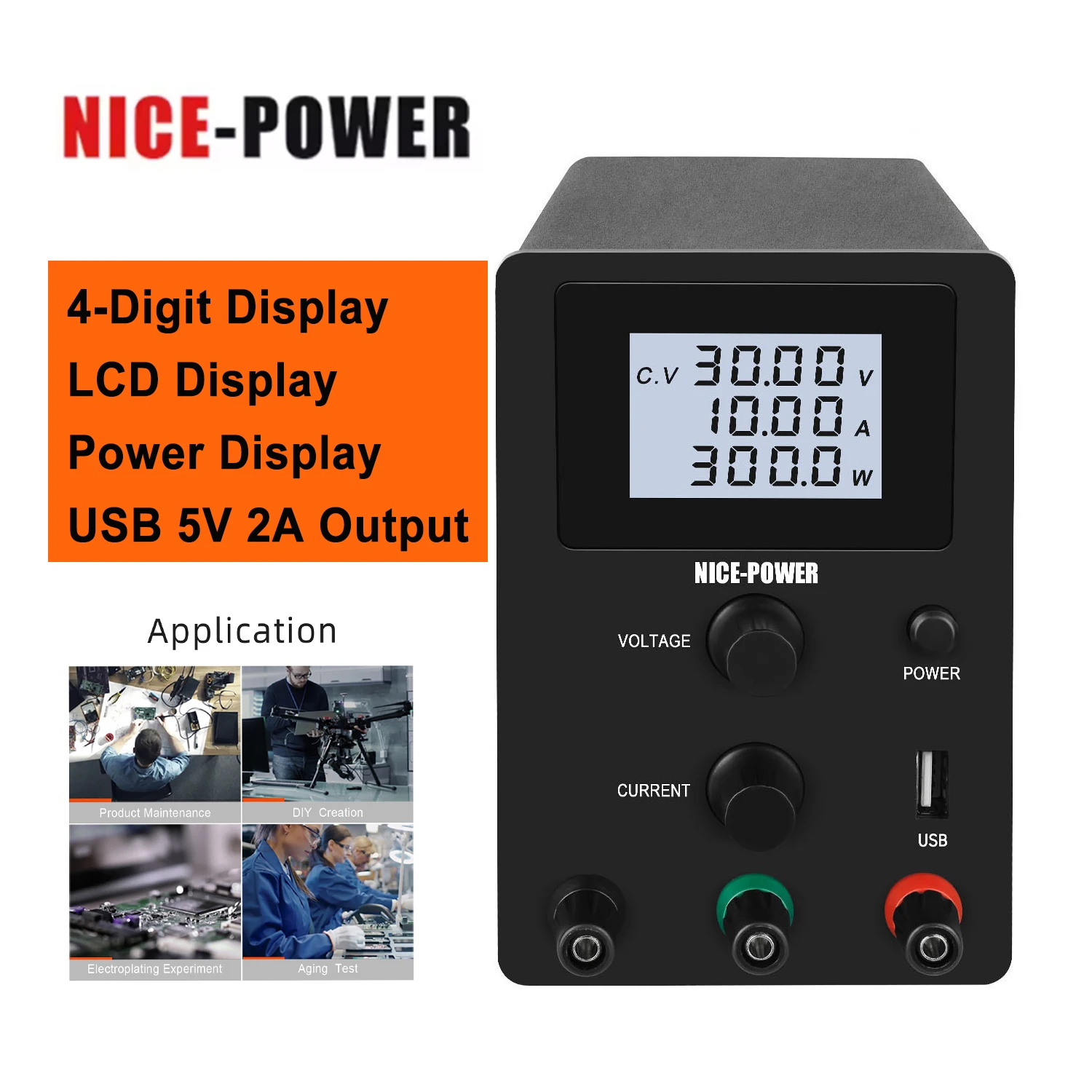 NICE-POWER AC to DC Power Supply 30V 60V 120V Adjustable Voltage Regulator Switching Power for Battery Charger Phone Repair