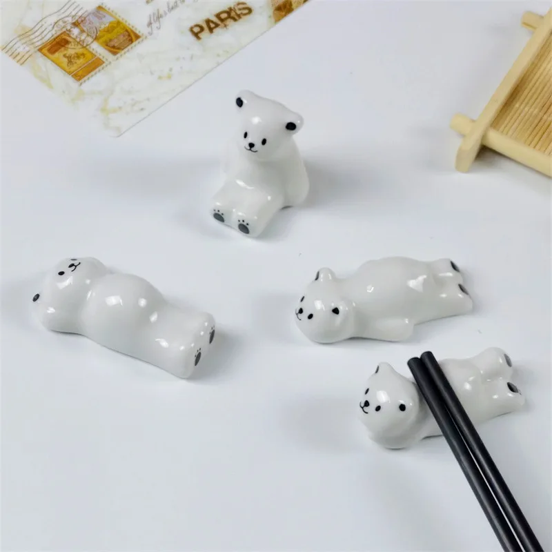 Cute Cartoon Ceramic Animal Chopstick Holder Japanese Polar Bear Desktop Small Ornament Chopstick Holder Hotel Home Pen Stand