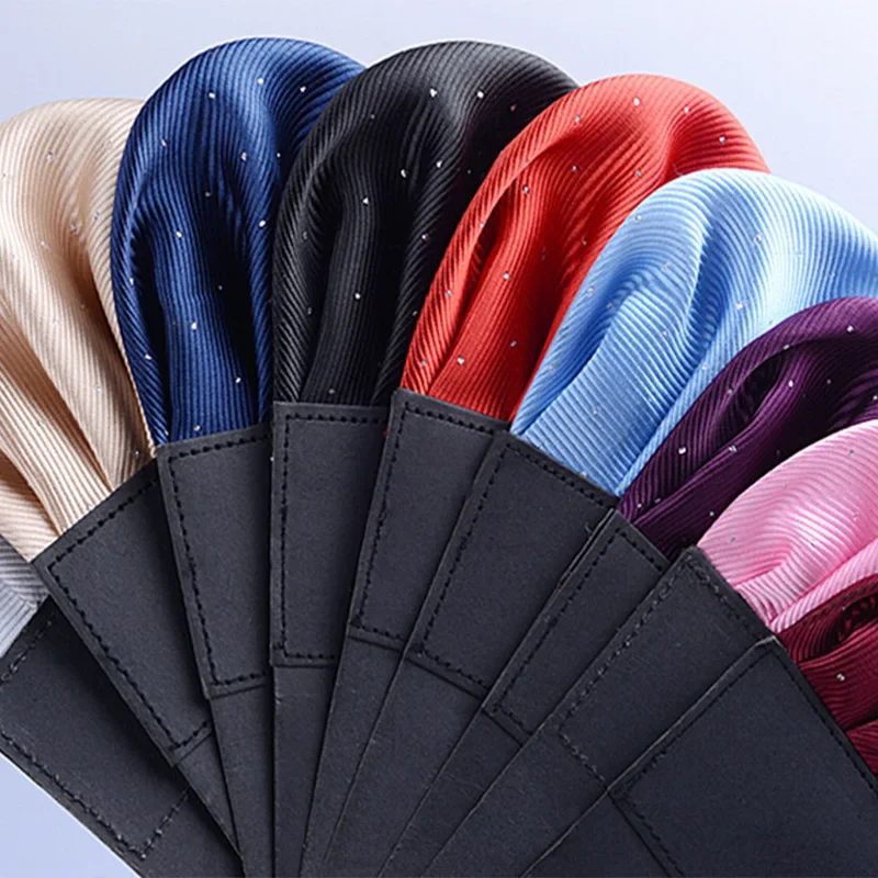 Men\'s Pre-folded Pocket Square Solid Polka Dots Handkerchiefs 17 Colors Gentleman Formal Wedding Party Business Chest Towel