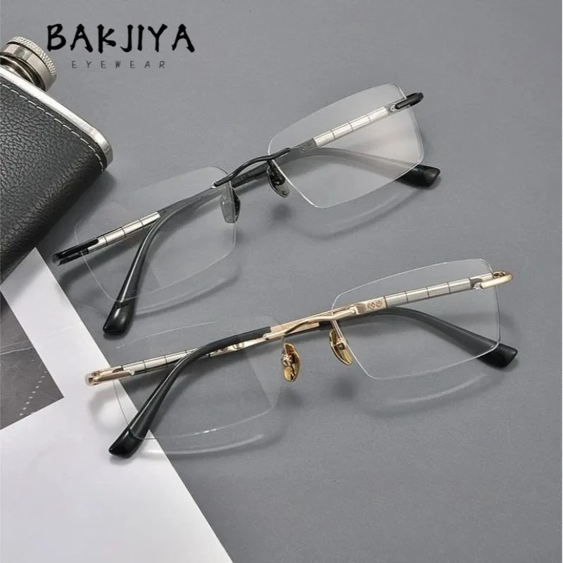 

Titanium Alloy Bamboo Joint Temple Rimless Eyeglasses Men's Business Ultra-light Large Frame Square Rimless Myopia Glasses Frame