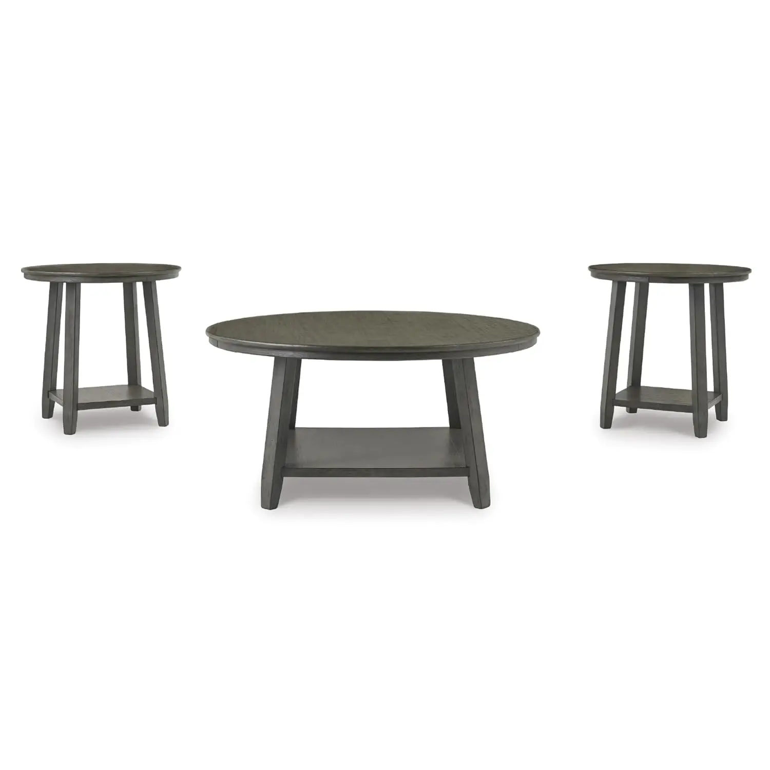 

3 Piece Gray Acacia Coffee Table Set Round Lower Shelf Living Room 1 Coffee & 2 End Tables Customized