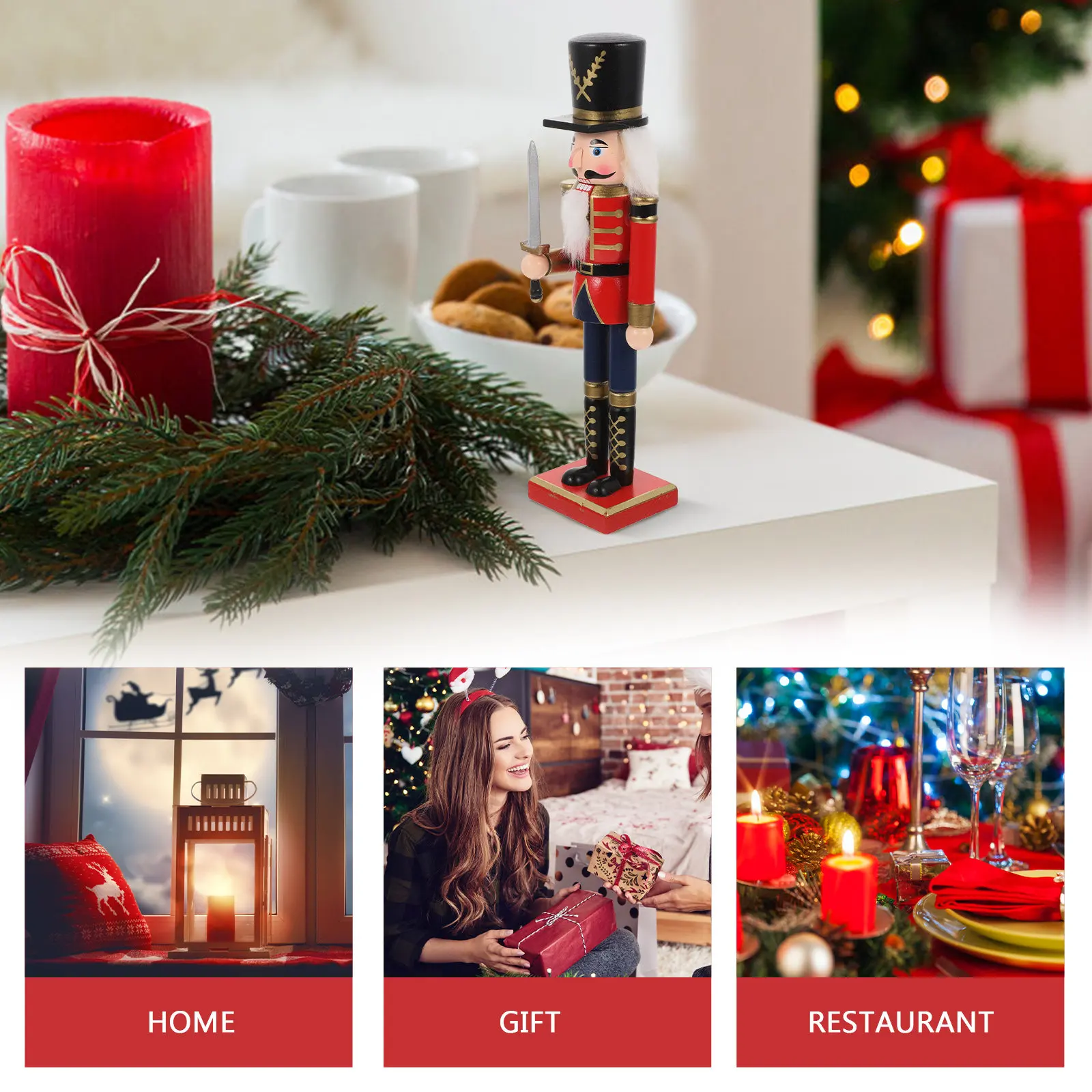 

Wooden Nutcracker Soldier Decor Premium Solid Wood Christmas Desktop Ornament Living Room Bedroom Office Xmas Party Gift Holiday