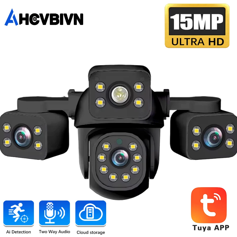 

Three Screen Three Lens 15MP HD WIFI IP Color Night Vision CameAI Human Detection & PTZ Controt For CCTV Security Monitoring
