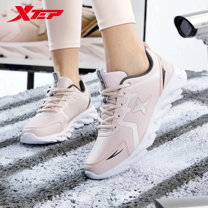 Xtep Running Shoes Non-Slip Soft Women's Sports Shoes Leather Upper Shock Absorption Female Sneakers For Women 879318110073