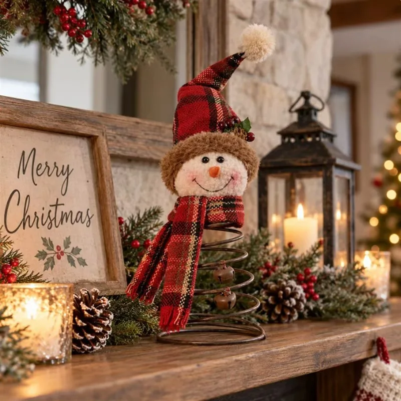 Cute Practical Portable Winter Wobble Snowman Fabric Tabletop Ornament Home Desktop Decoration Gift