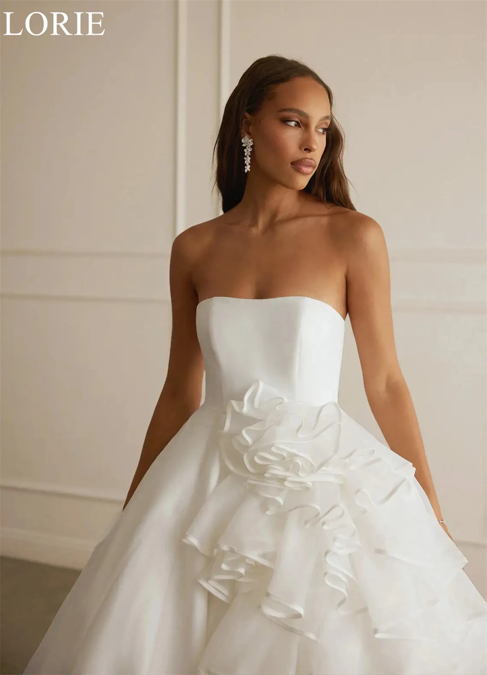 LORIE Abiti da sposa eleganti in raso A-Line senza spalline con volant Pieghettato Abito da ballo da sposa Backless 2025 Abiti da sposa chic personalizzati