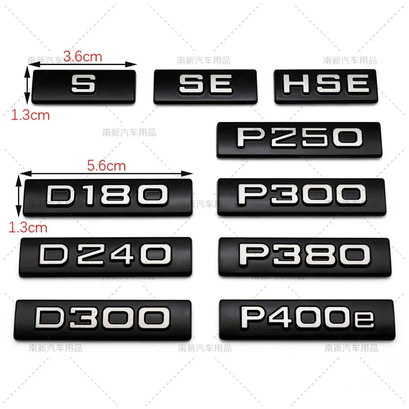 Metal 3D Letter P250 P300 P380 P400e Badge Logo SE HSE D180 D240 D300 Emblem Stickers For VELAR Rear Trunk Sticker Accessories