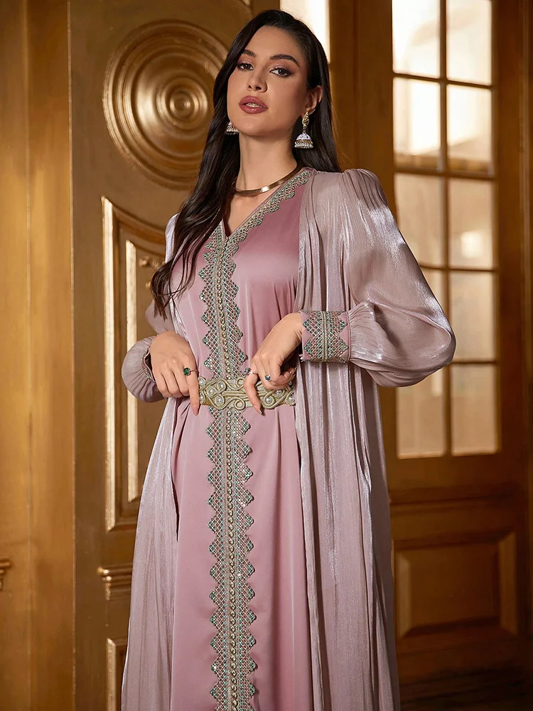 TOLEEN 2024 New Women\'s Luxury Elegant Party Evening Floral Applique Long Sleeve Glamorous Kaftan Jalabiya Arabian ModestDress