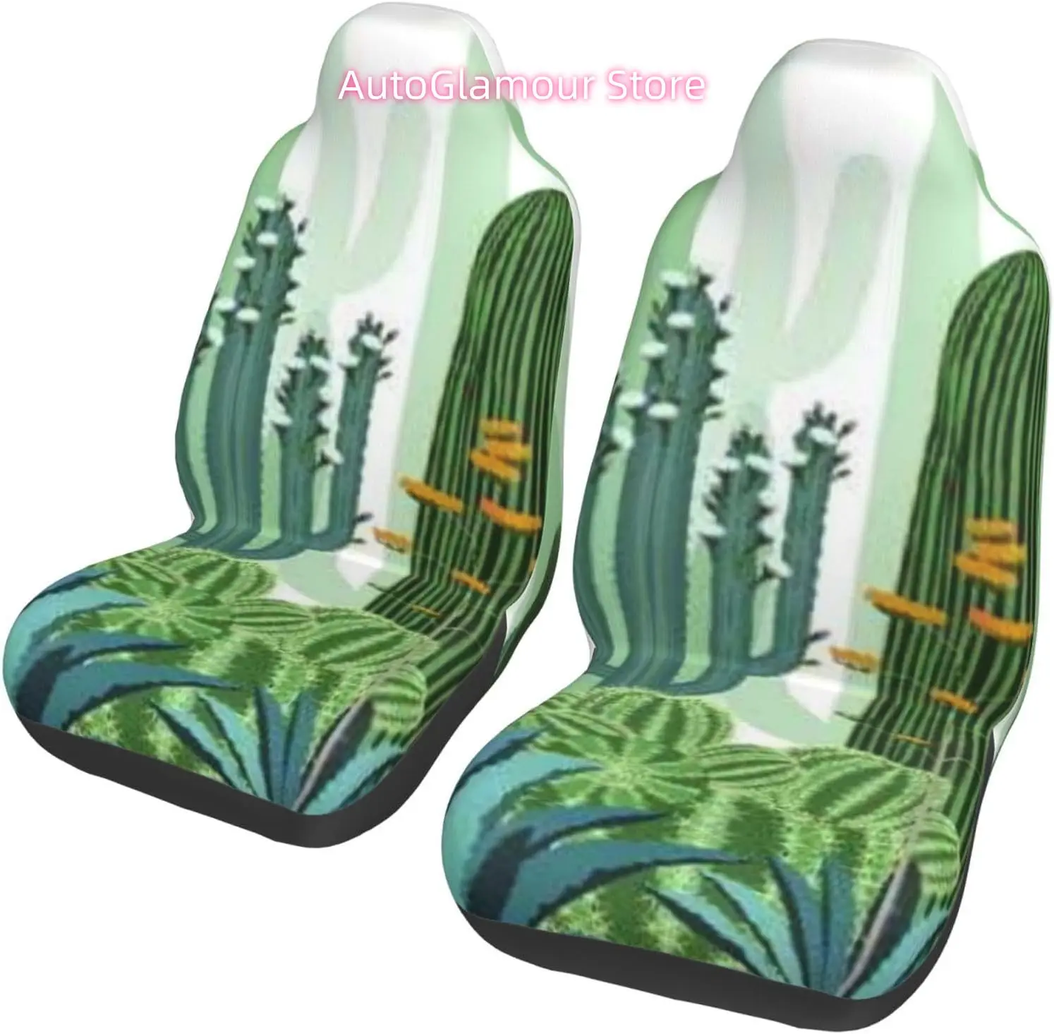 Seamless Pattern with Cactus Universal Car Seat Covers 2-Piece Set - Stretch-to-Fit Front Seat Protectors for Cars, Trucks & Suv