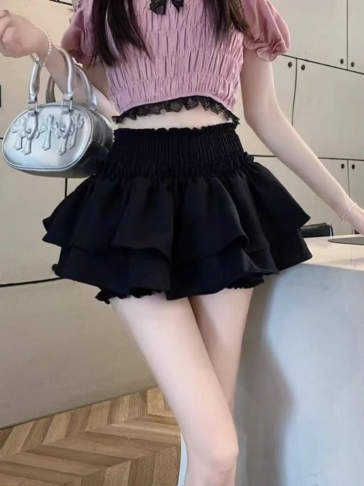 Zomer Nieuwe Effen Kleur Half Body Rok Hoge Taille Dunne Pluizige Rok Koreaanse Mode A Lijn Mini Rokken Streetwear Vrouw Kleding