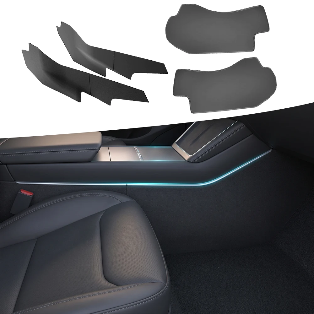 2pcs Faux Nappa Leather Center Console Side Anti-Kick Dust-Proof Protector Cover Pad For Tesla Model Y Juniper Car Accessories