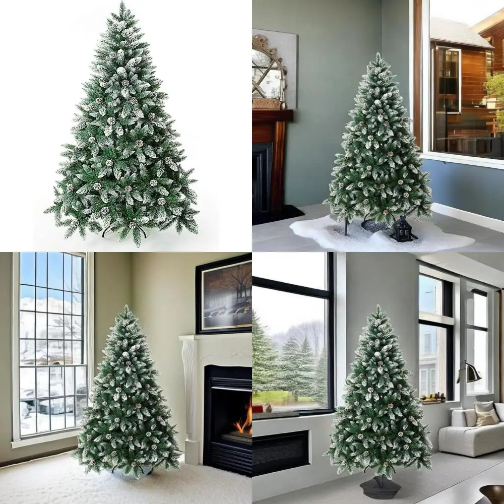 

Artificial Christmas Tree 5/6/7/7.5 Foot Flocked Snow Trees with Pine Cone Decoration Unlit