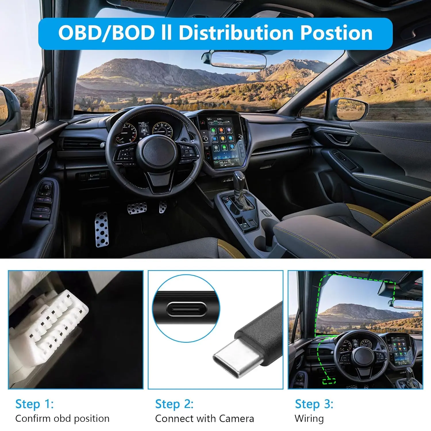 OBD Parking Monitoring Cable for Dashcams, 12V/24V to 5V 3A with Switch and Low Voltage Protection