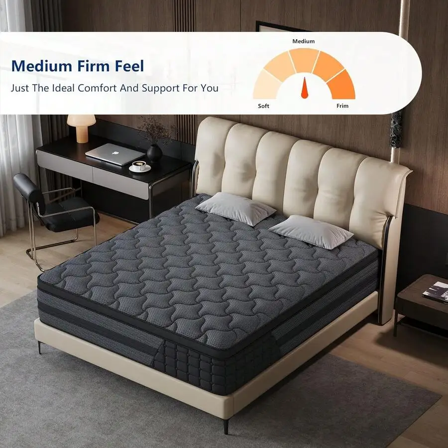 10'12'14 Inch Queen Size Mattress, Deep Sleep Memory Foam Hybrid Euro Top Mattress - 7-Zone Mattress - Optimal Lumbar Support Fo