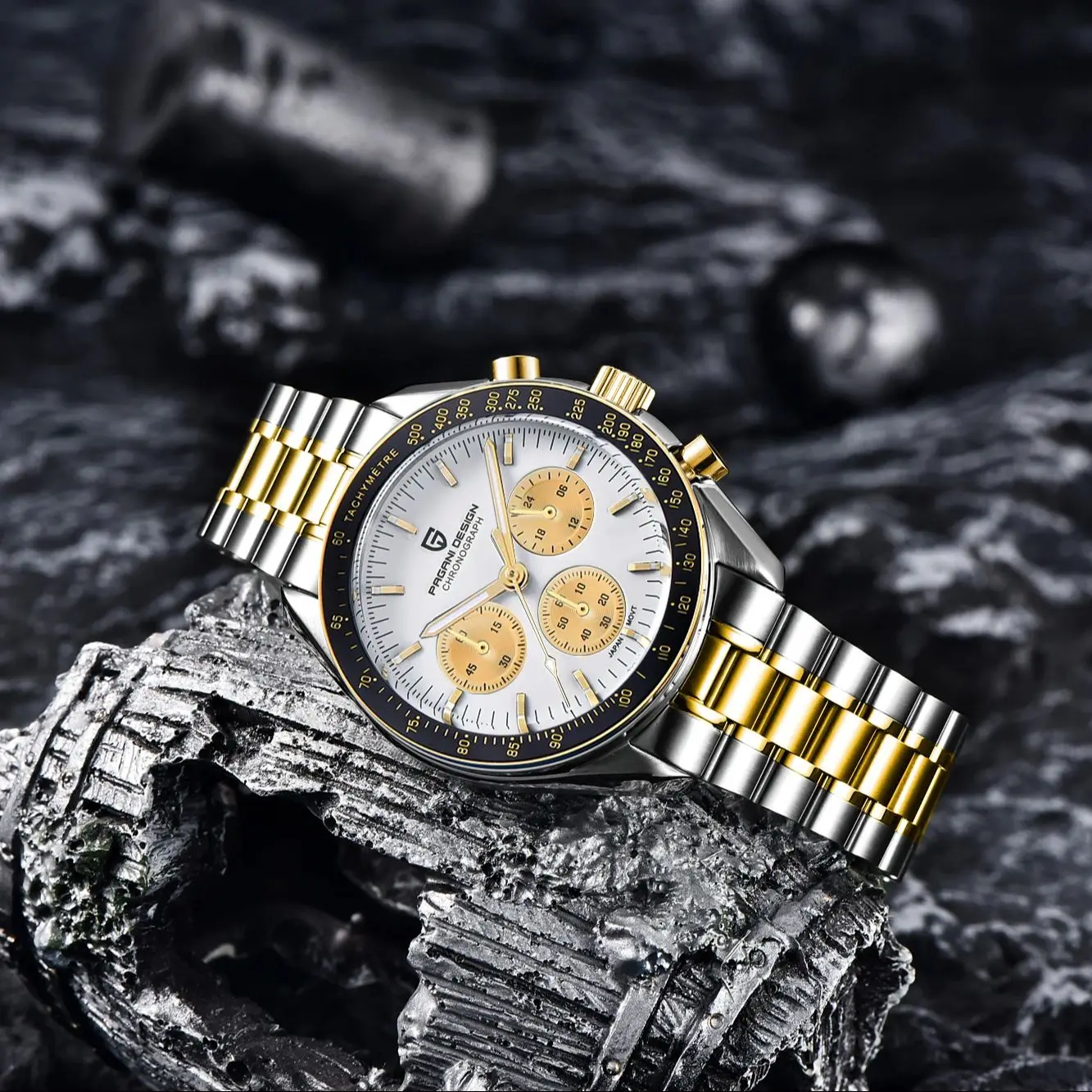 PAGANI DESIGN 2024 New Luxury Gold White Moon Watches Men Quartz Watch For Men Sport Chronograph VK63 Movt Waterproof Wristwatch