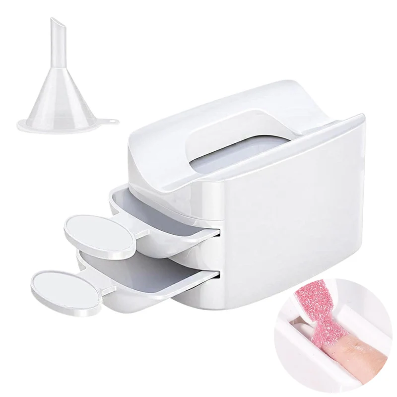 Dip Powder Recycling Tray Nail Glitter Powder Recycling Box Double Layer Magic Mirror Powder Storage Case Manicure Accessories