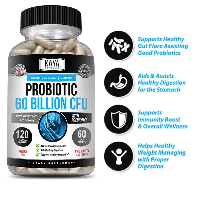 Probiotics 60 Billion CFU - Detox, Digestion & Gut Health - Supports Occasional Constipation, Gas & Bloating - for Women & Men