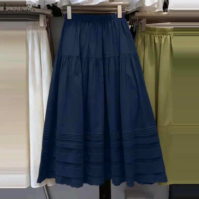 

ZANZEA женские модные однотонные юбки элегантные кружевные макси-юбки с высокой талией лето-весна Jupes с эластичной резинкой на талии повседневные свободные Faldas Saia