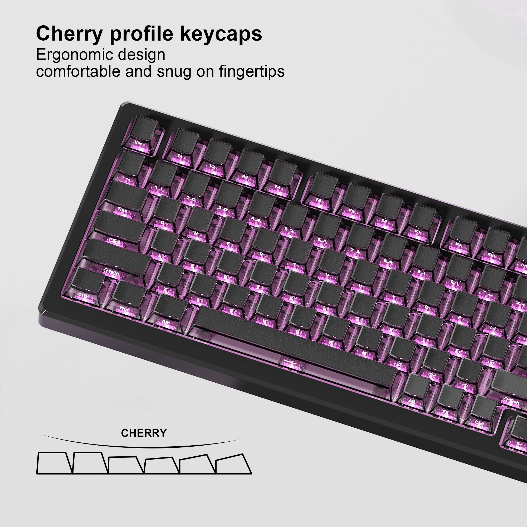 124 مفتاحًا من الجلد الصناعي الأسود بطباعة جانبية PBT Keycap ملف تعريف الكرز بإضاءة خلفية مزدوجة أغطية مفاتيح للوحة مفاتيح الألعاب الميكانيكية