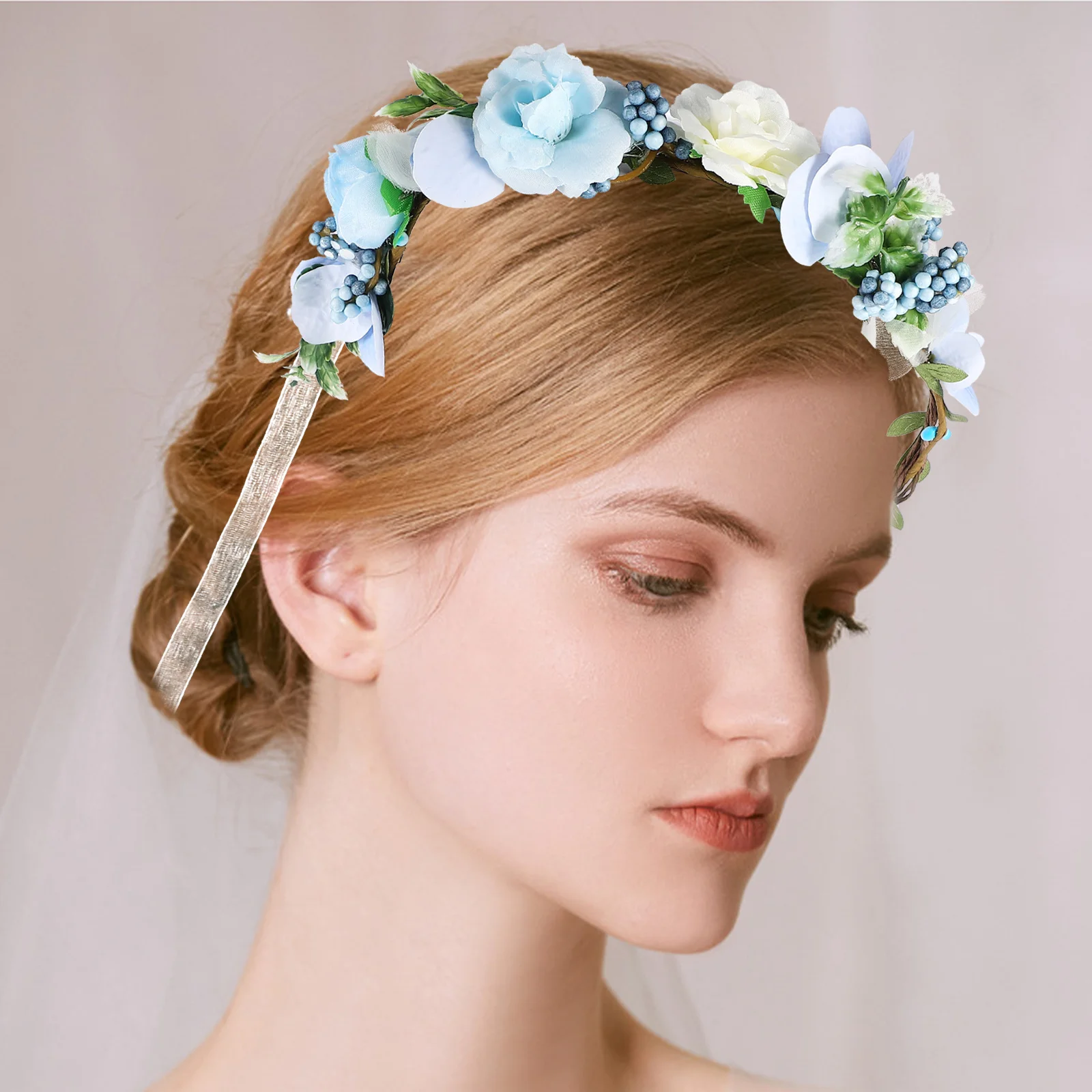 

Flower Bridal Headpiece Wedding Hair Accessory Elegant Floral Wreath for Birthday Festival Party Photo Cosplay Prop