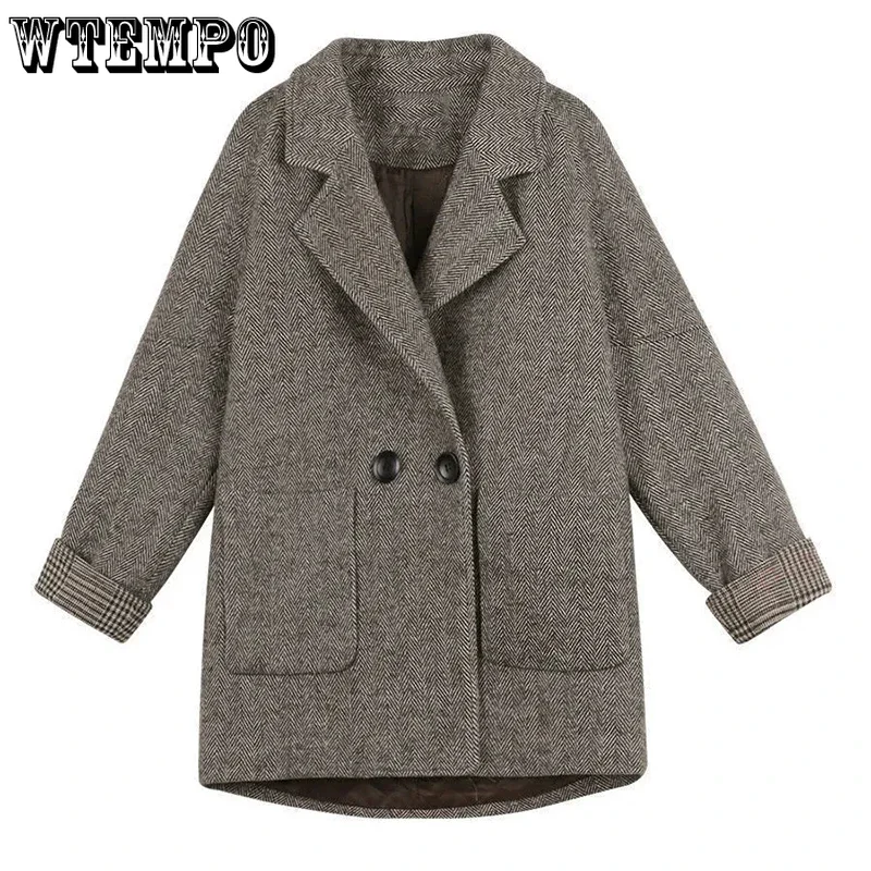 Imagem -06 - Wtempo-cabolsa Feminino Coreano Solto Blazer de lã Senhora do Escritório Moda Cabolsa Casual de Bolso Quente sob Medida Inverno Outono Atacado Novo