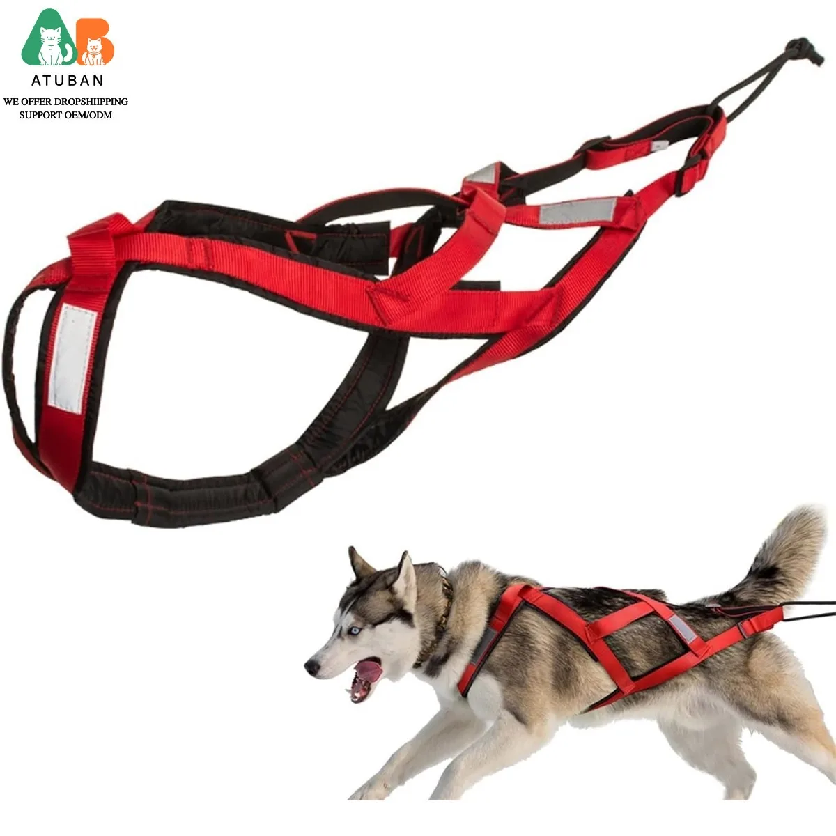 ATUBAN Arnés de trineo para perros grandes de trabajo, arneses de trineo para tirar de perros para entrenamiento de comportamiento, tracción de peso, canicross