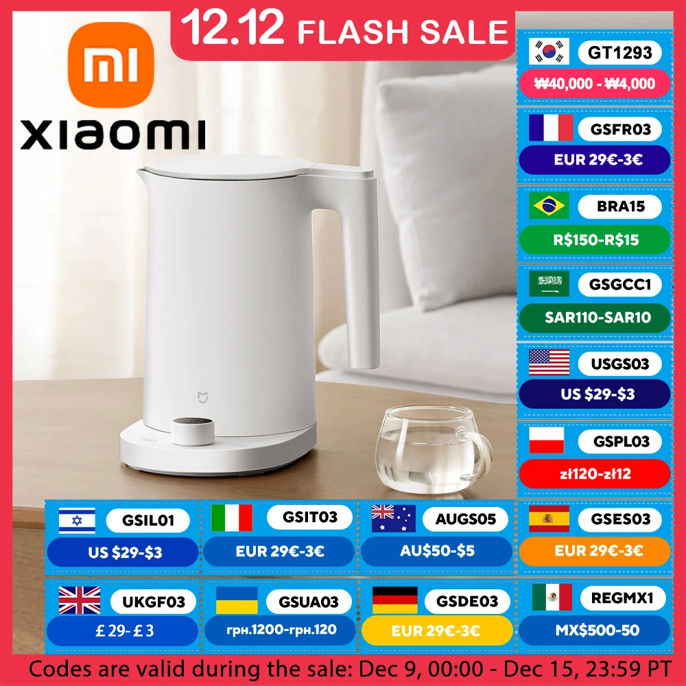 XIAOMI MIJIA Thermostatic Electric Kettles 2 Pro,1.7L,1800W,304 Stainless,Tea Kettle For Hot Water, Coffee & Tea,220V,CN Version