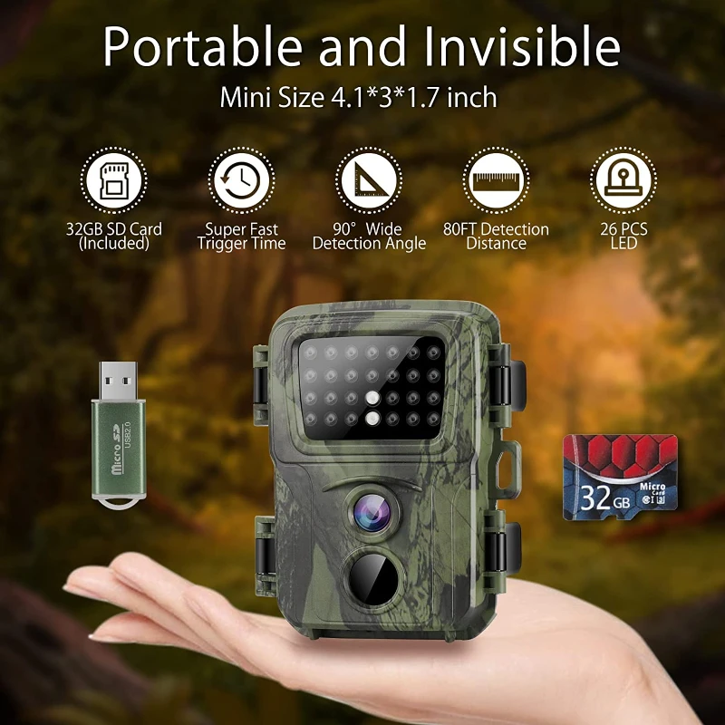 Mini Trail Camera 2 Pack 20MP 1080P Game Cameras Night Vision Motion Activated Waterproof Hunting Cam Wildlife Monitoring Trap