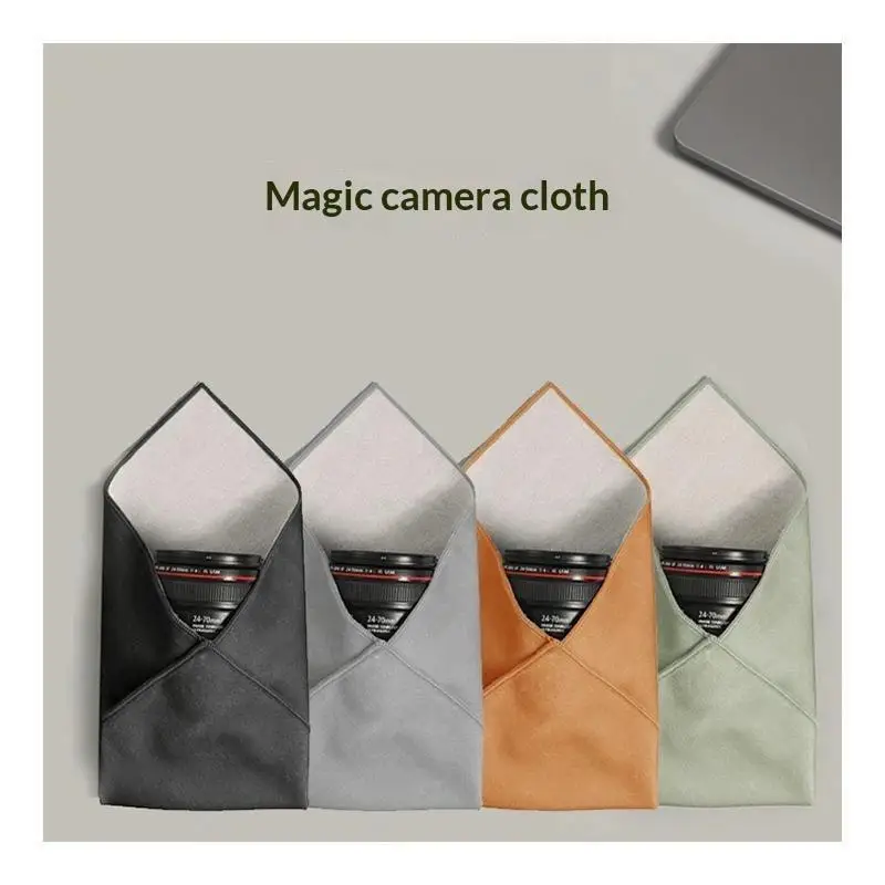 Camera Storage Bag Foldable Plush Lined Anti-Scratch Self-Adhesive Cloth Pouch for Photographers Daily Carrying