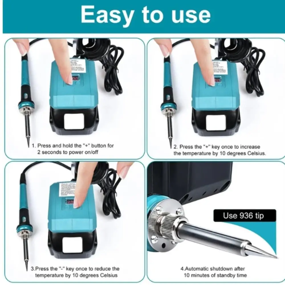 60W Power Portable Electric Soldering Iron Fast Heating 936 Tip Cordless Soldering Iron 936M Solder Tip Temperature Adjustable