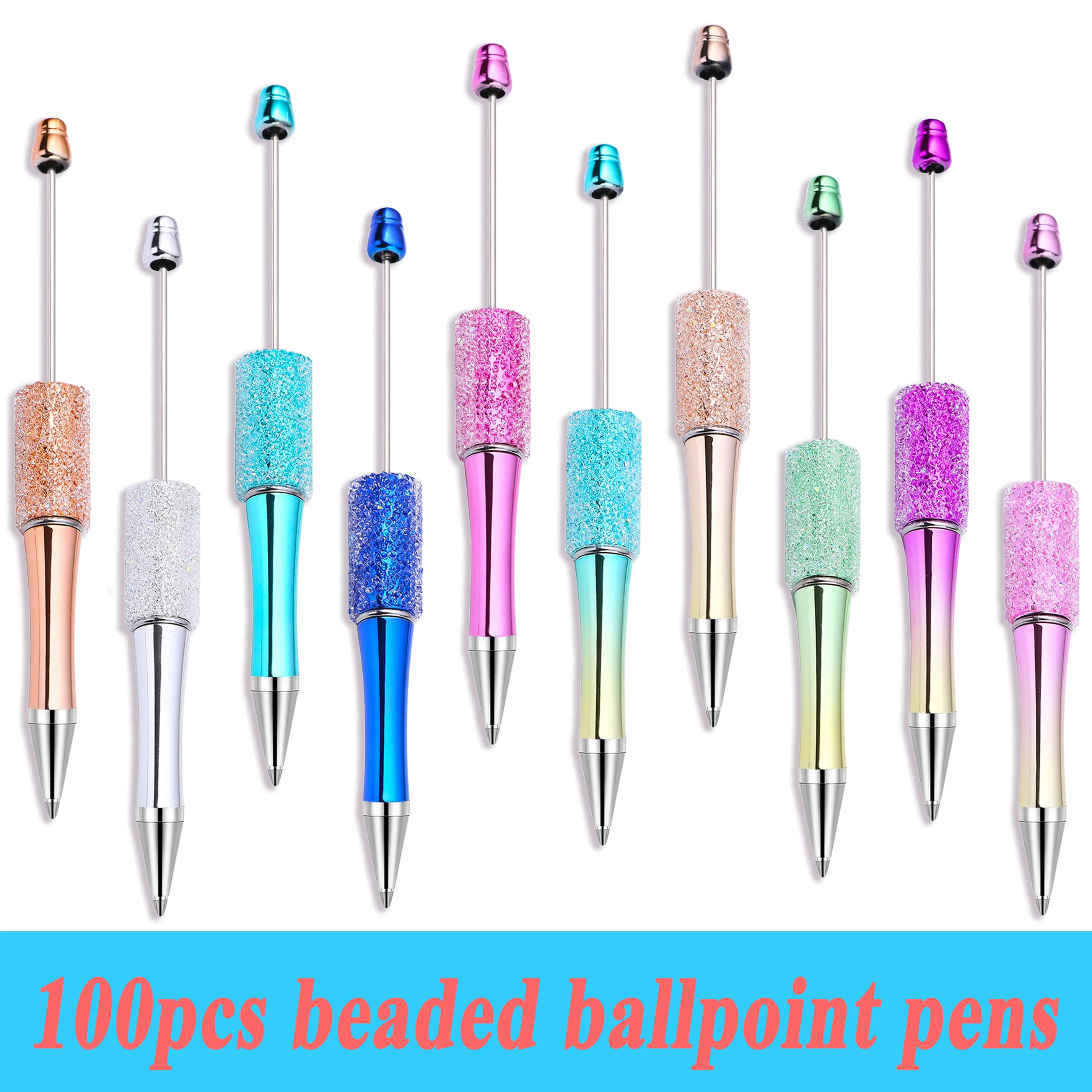 100PCS Sugar Star Beaded Pen Creative DIY Beadable Ballpoint Pens Handmade Sticker Set Diamond Beaded Ballpoint Pens