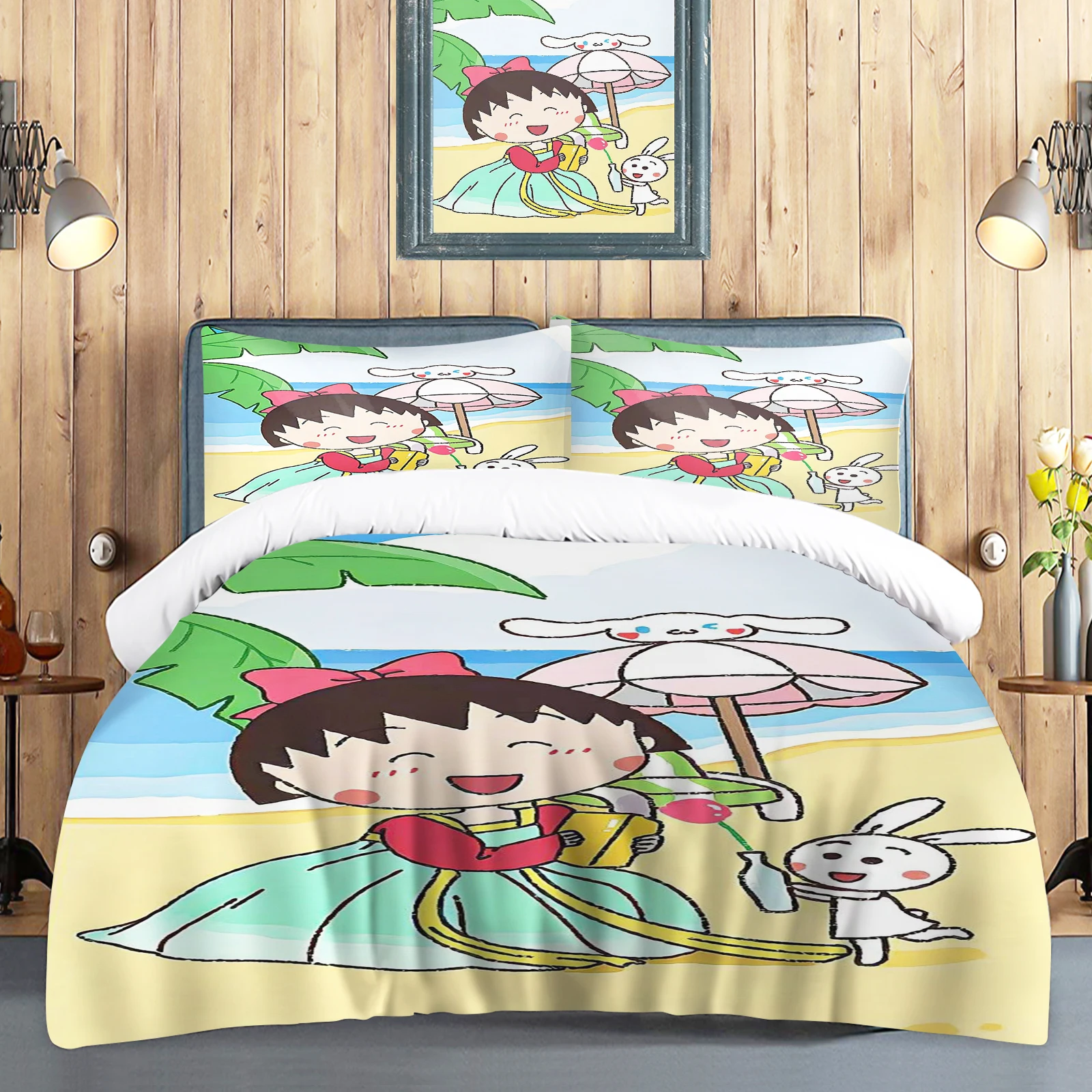 Duvet Cover The Japanese Anime Chibi Maruko-chan Set Bedding Set Microfiber Comforter Cover Twin King For Kids Teens
