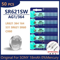 50PCS Original For SONY 364 SR621SW SR60 1.55V Button Battery For Watch Toys Remote Cell Coin Batteries