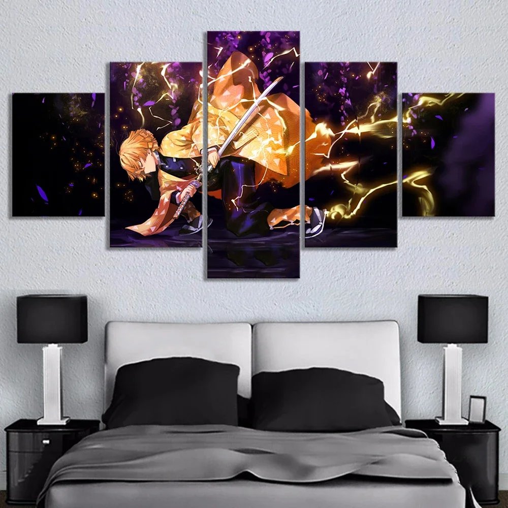 Unframe 5Pcs Kimetsu No Yaiba Poster Canvas Wall Art Pictures Decoration Living Room Accessories Home Decor Paintings