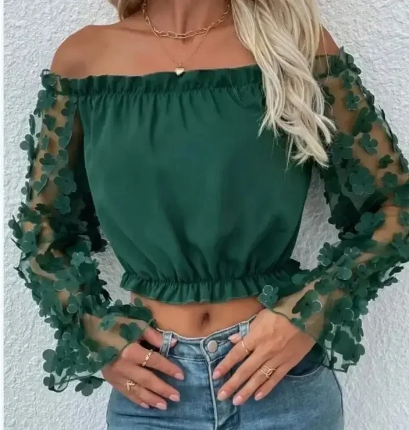 

Wtempo Frauen Mesh schiere Футболки Party Langarm Blusen All-Matched Kleidung Koreanische Mode Frühling Sommer Strand SpitzeTops