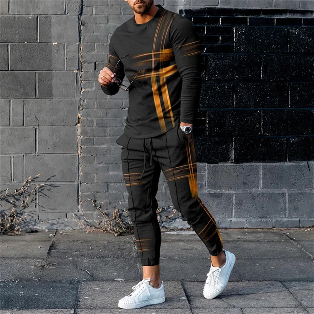 Fashion Men Clothes Set 2024 New Long Sleeved T Shirt+Trousers Casual Tracksuit 2 Piece Suit 3D Print Male Sportswear Streetwear