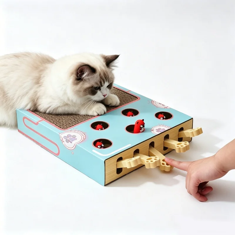 Hot Sale 3 in 1 Cat Toy Maze Game Box Interactive Hit Gophers Funny Stick Mouse Chase Hunt with Cat Scratcher