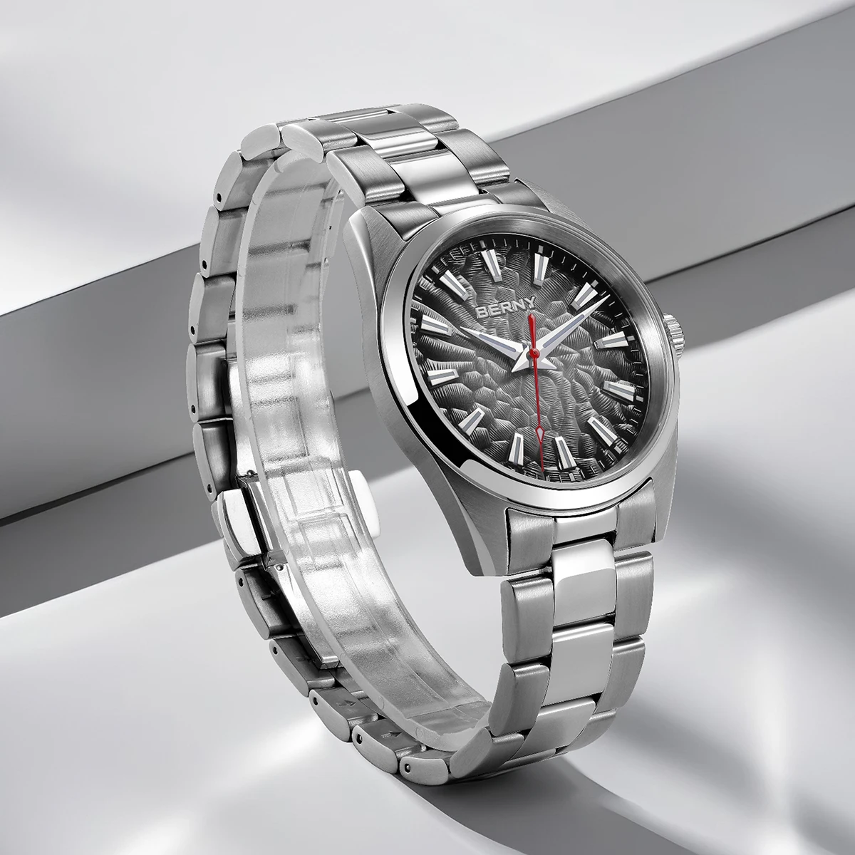 BERNY Men's Sapphire Quartz Watch 38mm 10ATM Stainless Steel