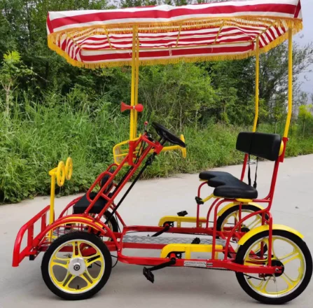Four-Wheeled Parent-Child Double Bicycle, Multi-Person 4-Seater Hand Brake Bike, Couple Sightseeing Tour Quadricycle