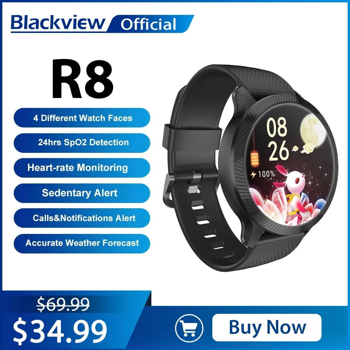 Blackview 2022 Smart Watch R8 Heart Rate Blood Oxygen Health Monitoring Smartwatch For Men Women Fitness Android IOS