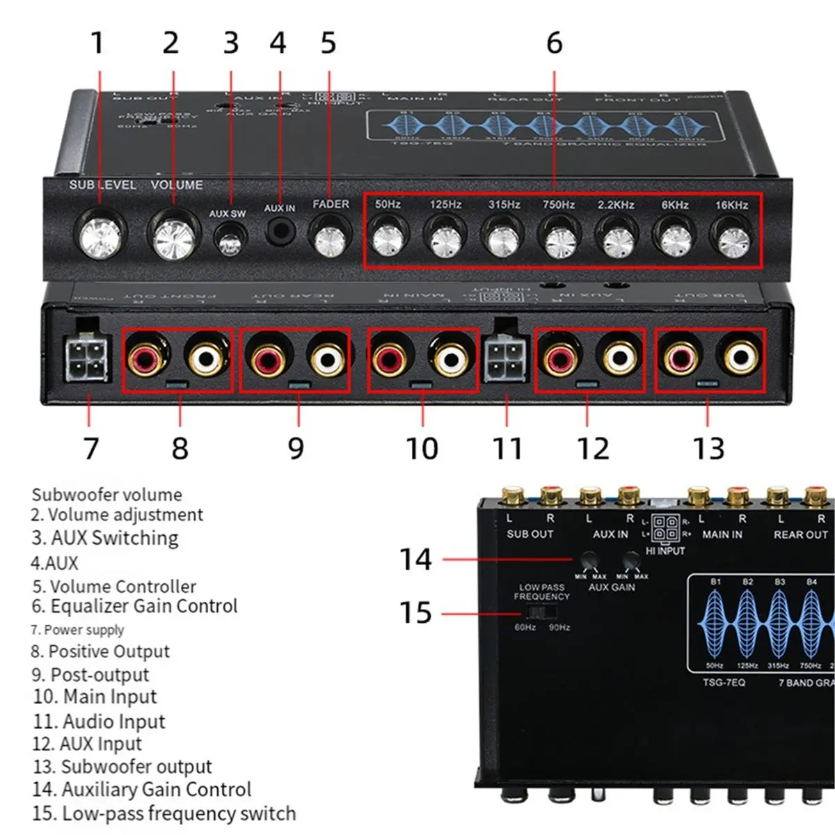 A86G NEW 7 Band Car Audio Equalizer Easy Install Frequency Adjustable Graphic Equalizer Professional for Car Graphic Equalizer