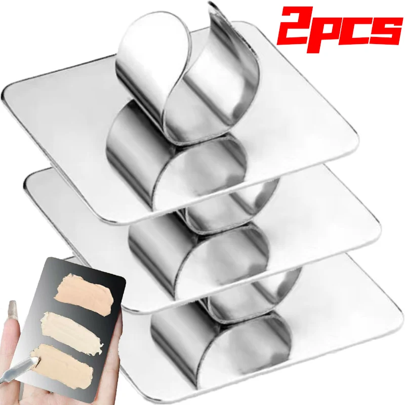 Espátula de Aço Inoxidável para Mistura de Maquiagem com Anel, Bandeja Portátil para Organização de Cosméticos e Paleta para Base de Unhas