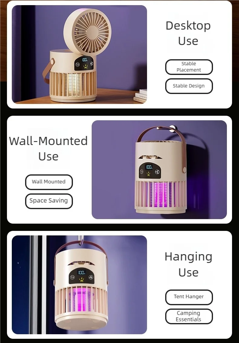 TINSOL 6-in-1 Mückenkiller-Lampe für Zuhause mit Kleinem Ventilator, Nachtlicht, Elektrischer Mückenschutz und Mückenfalle für Draußen – Detail 6