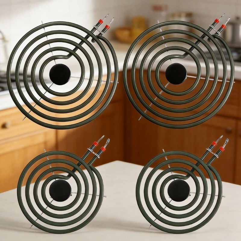 Electric Coil Heating Set, 4 Coil-Style Replacement Parts with Two-Pin Terminals, Radial Supports, and Round Center Pieces