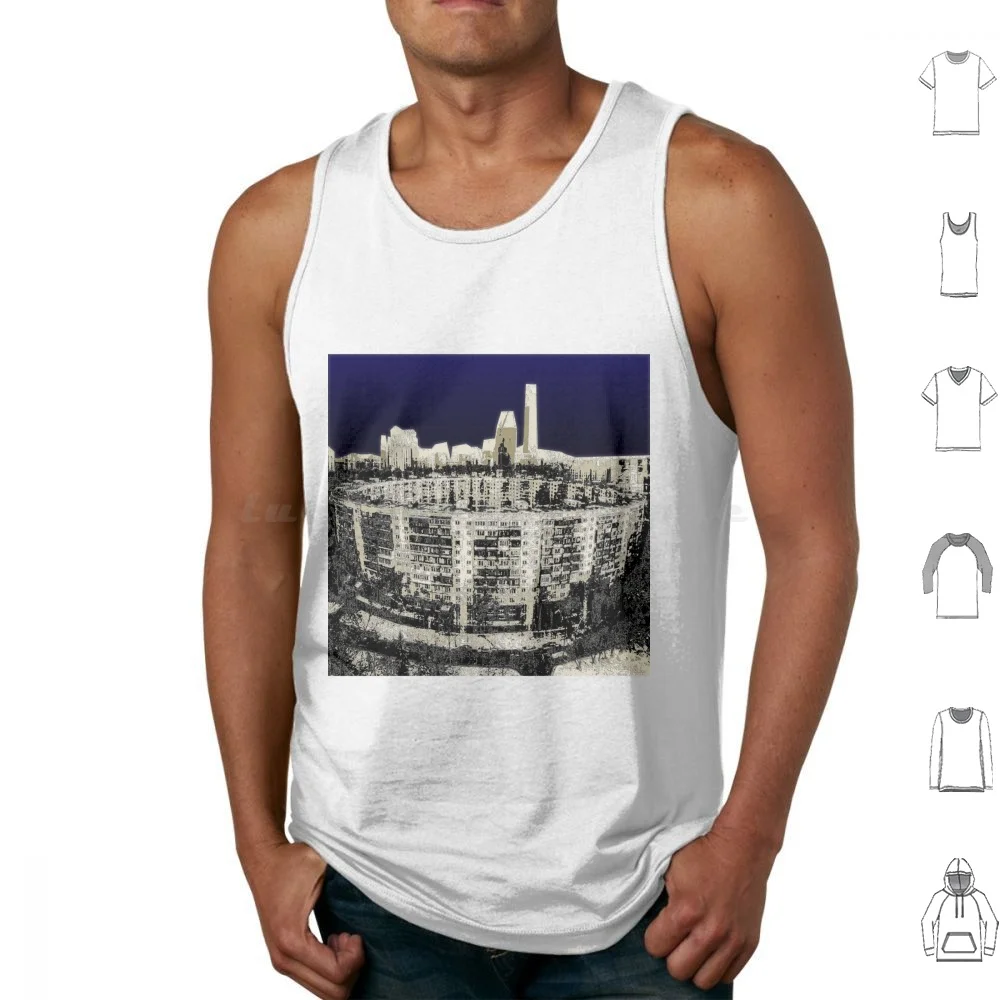 Bublik-Circular Brutalist Tank Tops Print Cotton Moscow Round Housing Post Soviet Soviet Union Brutalism Molchat Doma Post