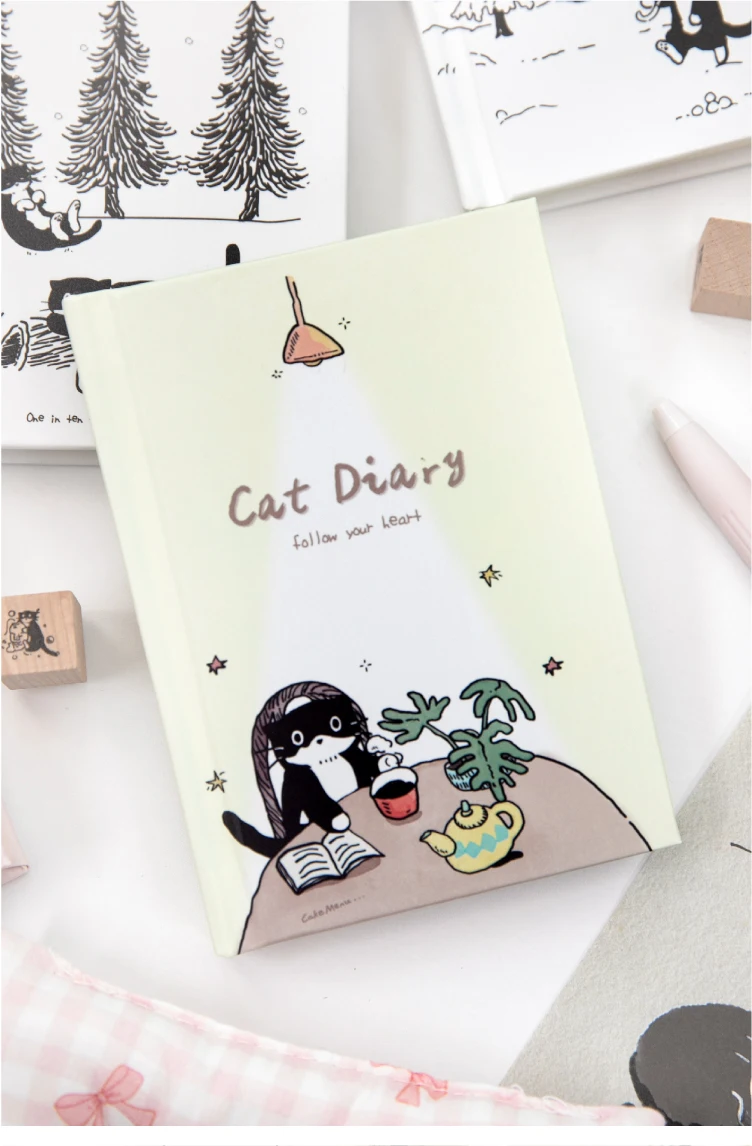 Journal GO 200 Stück Katzen-Tagebuch, Hardcover-Notizbuch, niedliches Tagebuch mit schwarzem Katzen- und Baummuster, Sammelalbum, Schul- und Bürobedarf, Schreibwaren – Detail 15
